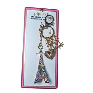 NWT Piper K Eiffel Tower Heart Love Colorful Bag Charm Keychain